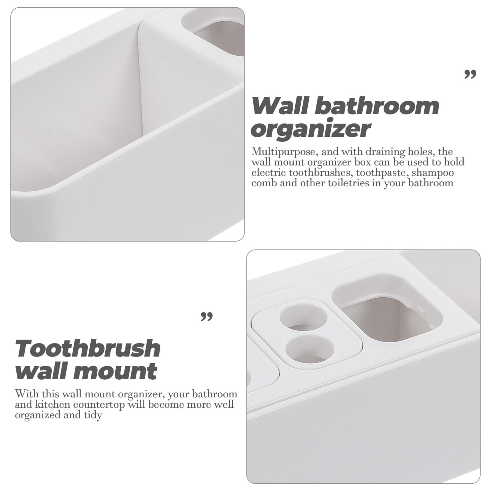 Cabilock 2 Piezas Soporte de Pared para Cepillos de Dientes Eléctricos Organizador de Baño Multipropósito con Orificios de Drenaje Almacenamiento Práctico para Cepillos Pasta Peines y