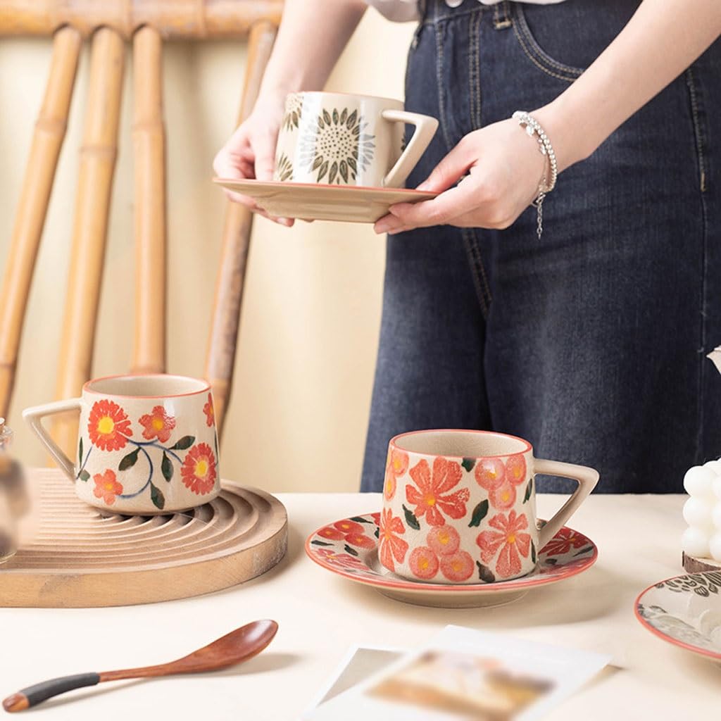 Prosty ceramiczny kubek do kawy, kreatywny zestaw, kubek na mleko, kubek biurowy, popołudniowa herbata, kamionkowy kubek do kawy, spodek na kubek do kawy (A)