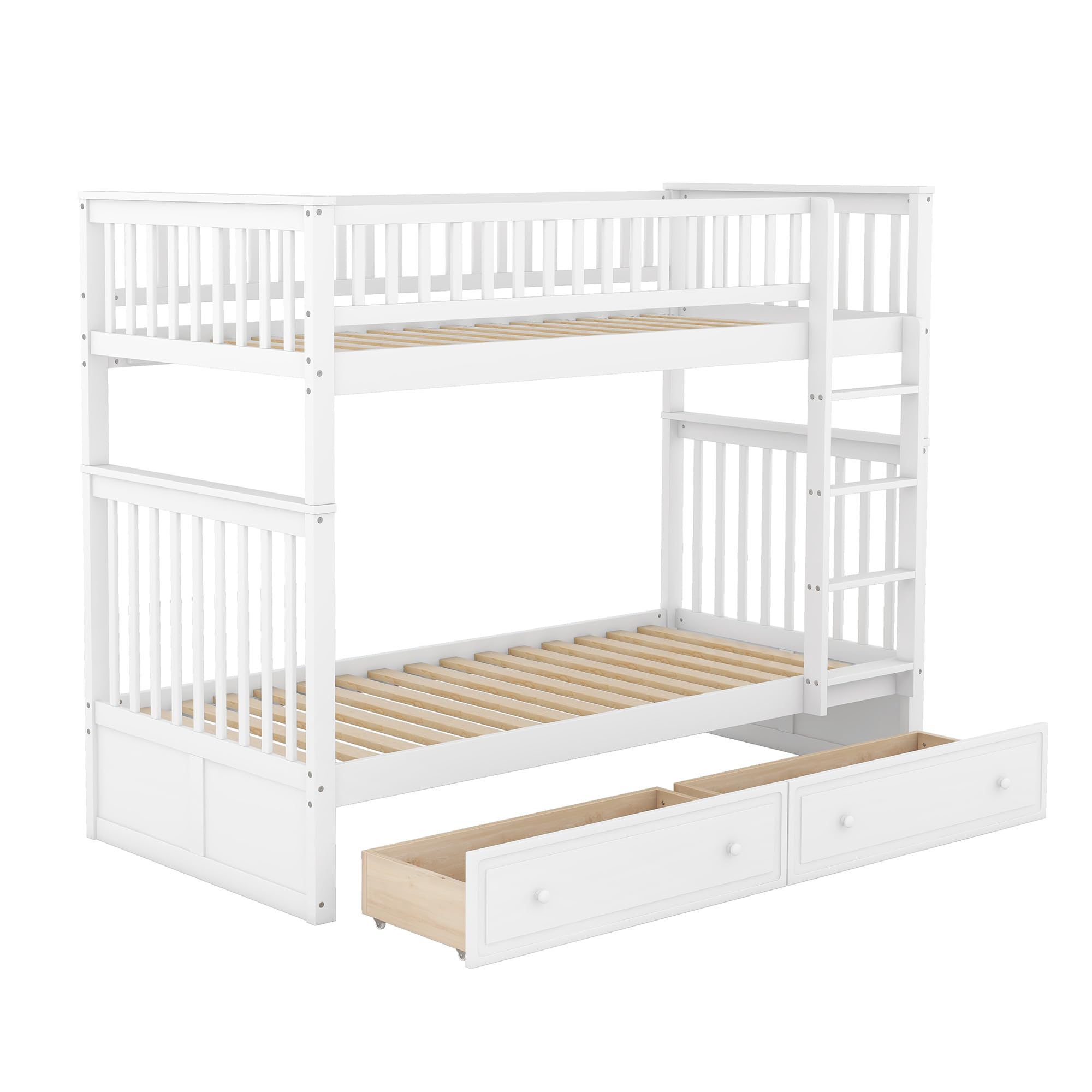 KAZZIO Literas, camas infantiles, literas funcionales con cajones, convertibles 90 x 200 cm (blanco)