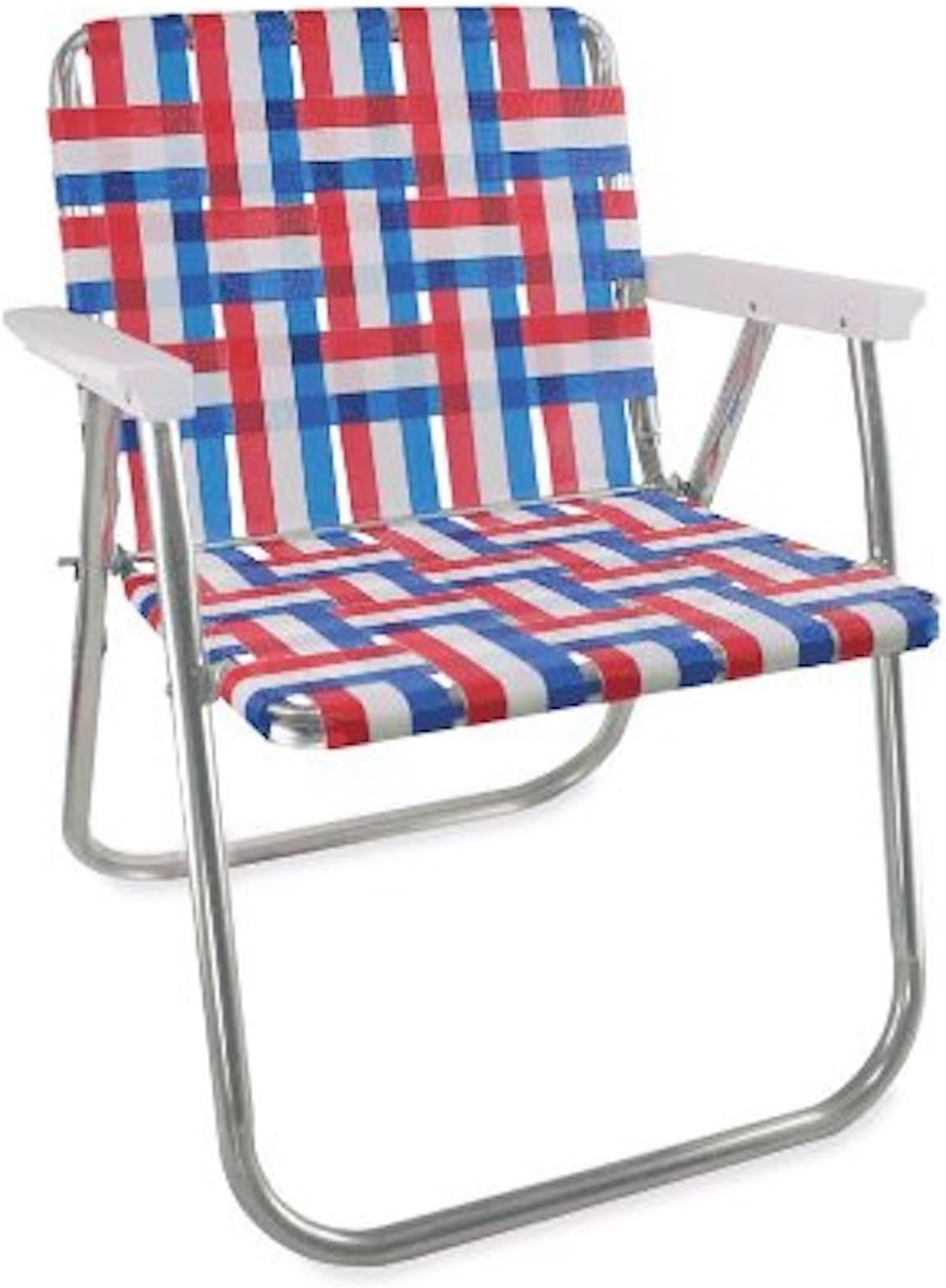 Lawn Chair USA | Folding Aluminum Webbed Chair for Camping, Sports, and Beach | Picnic Chair - Old Glory with White Arms