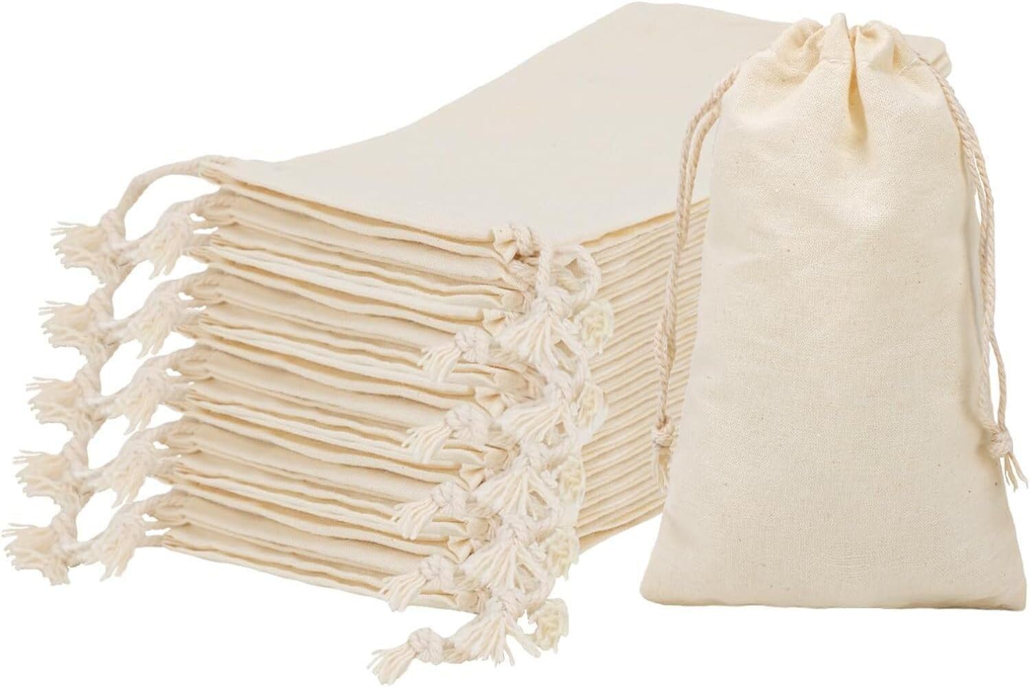 Breezy Blends 10 PCS 7x10 Inches Cotton Drawstring Bags Small Reusable Muslin Bag Sachet Bag for Party Wedding Storage Home Supplies, Off White