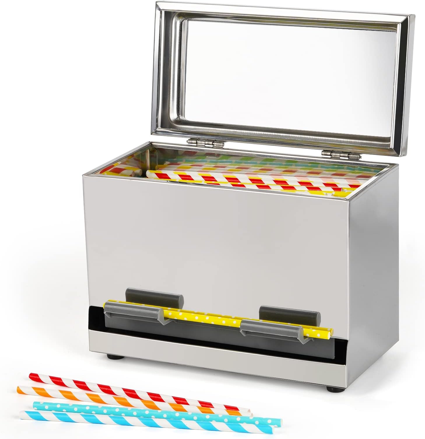 Creproly Stainless Steel Straw Dispenser Holder with Metal Lid Reusable Straw Dispenser for Restaurant Home Bar to Storage Unwrapped Straws (Silver)