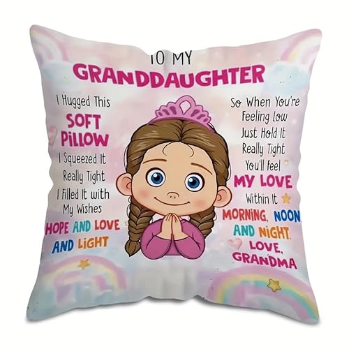 to My Granddaughter Throw Pillow Cover - Cute Soft Cushion Case Closure, Morning Noon & Night Greetings, Cozy Bed & Sofa Decor Gift for Granddaughter for Couch Bedroom 18x18 Inch