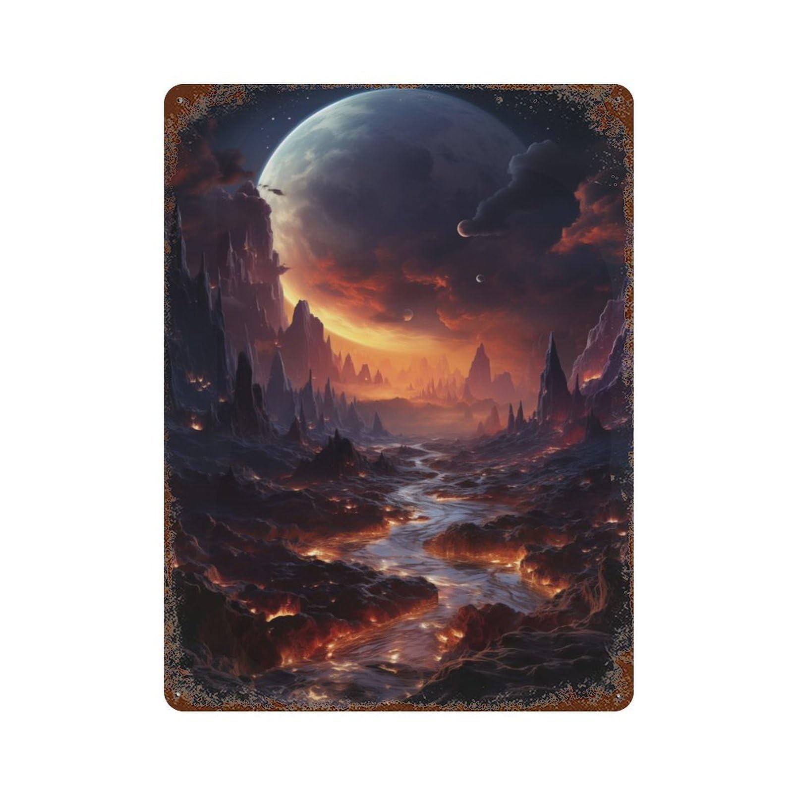 Fiery Alien Planet 15.7"x11.8" Rustic Tin Plaque, Industrial Home Decor for Farmhouse, Kitchen And Entryway Decor