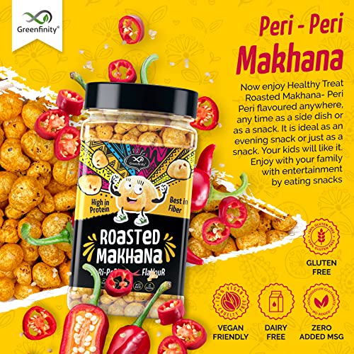Image of Greenfinity Peri Peri Roasted & Flavored Crunchy Healthy Phool Makhana Snacks Jar - 90 Gram(Pack of 1)