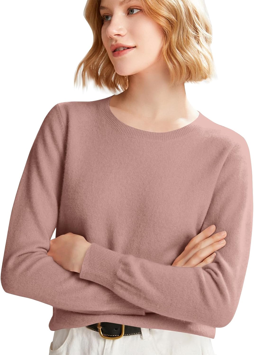Womens Cashmere Sweaters Fall Cozy Crew Neck Long Sleeve Knit Pullover Tops