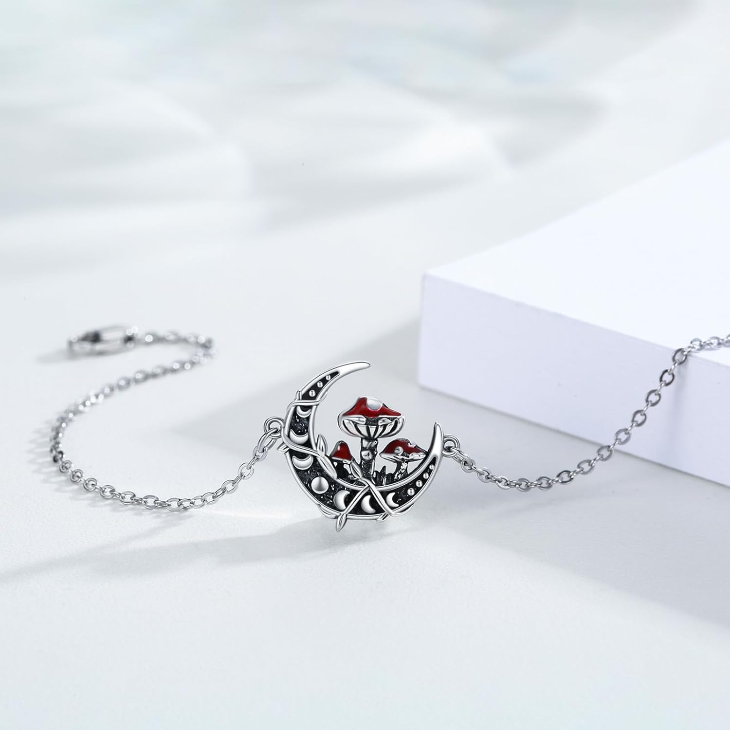 TRISHULA 925 Sterling Silver Bracelets for Women,Star of David Mushroom/Palm Tree/Evil of Eye/Feather Bracelet Link Bracelet Jewelry for Women - Image 4