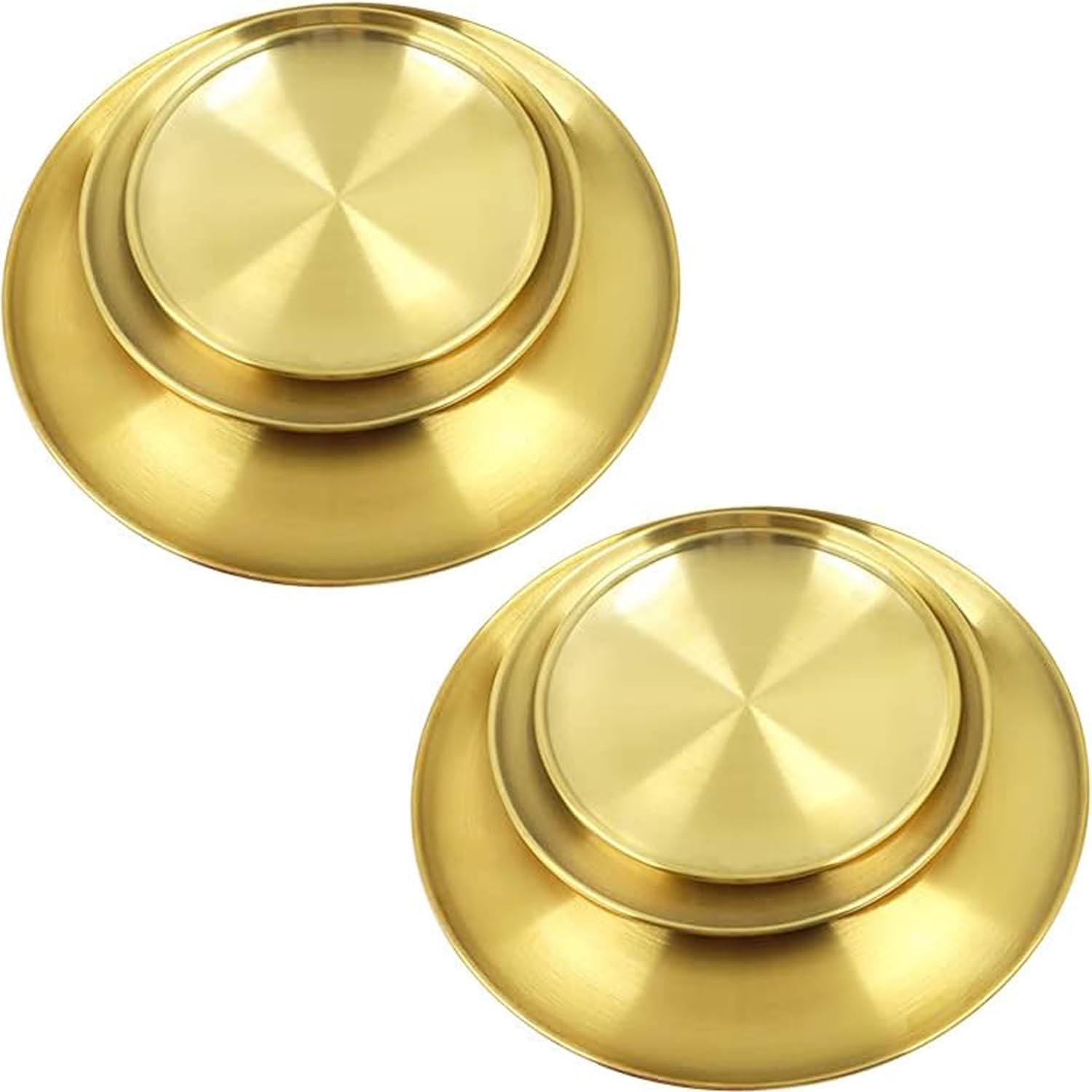 Bhina 6 Stück Gold Edelstahl Rundes Geschirr Unterteller Edelstahlteller Camping Teller Edelstahl 3 Größen von Stainless Steel Rostfreier Stahl Teller Set für Camping, Küche, Party (23/26/30cm)