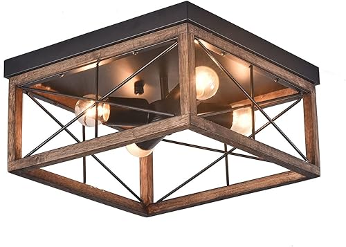 Miniatura 5 de Lámpara de techo rústica de granja, luces de techo vintage, luces de techo industriales de madera para pasillo, entrada, cocina, comedor,