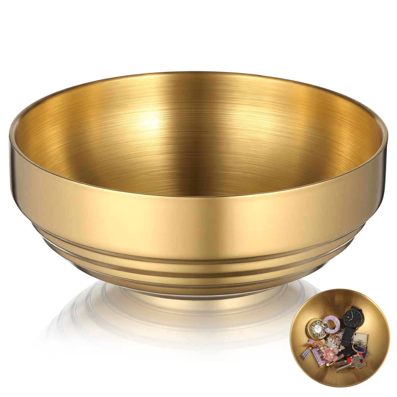 SHINEOFI Gold Decorative Bowl for Keys, 7.4 Inch Metal Key Dish for Entryway Hallway Table, Stainless Steel Fruit Storage Bowl, Modern Trinket Holder Home Decor Ornament