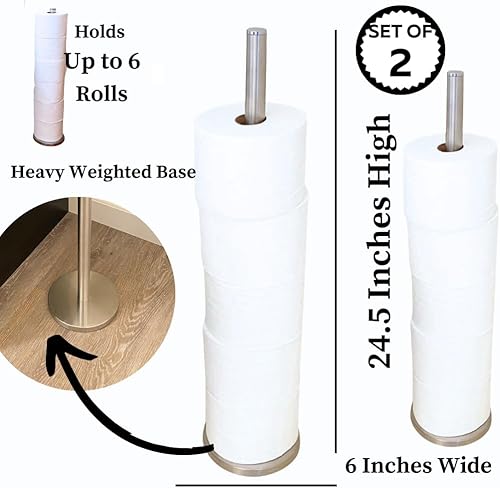 Miniatura 2 de Evelots Soporte para rollo de papel higiénico, juego de 2 soportes para papel higiénico de baño pesados, para almacenar hasta 6 megarrollos cada