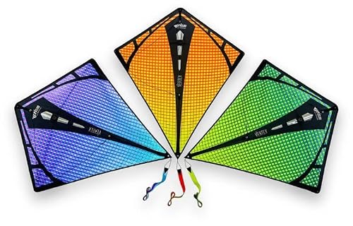 Prism Kite Technology Vertex High Flying Diamond Kite with 10\' Long Triple Streamer Tail, Ultraviolet