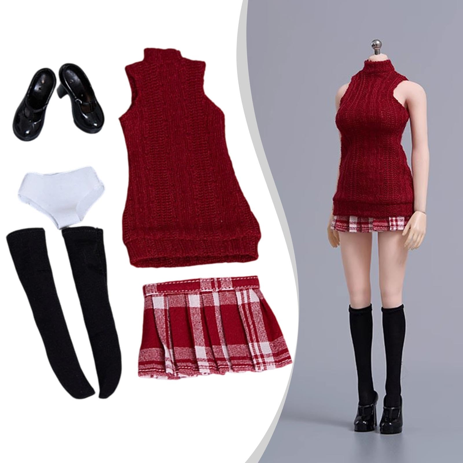 Ropa para Figuras Articuladas a Escala 1/6 (Femeninas), Ropa en Miniatura, Chaleco de Punto, Medias Fáciles de Poner, Ropa para Muñecas, Estilo a