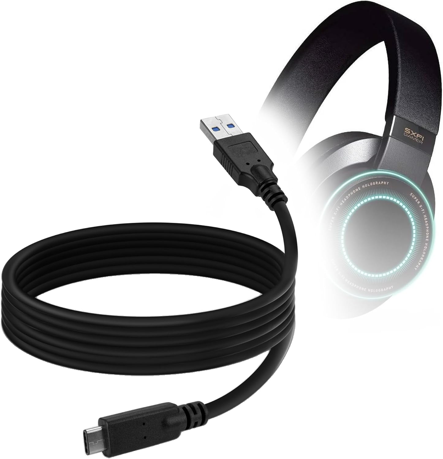 BoxWave Cable Compatible with Creative Labs SXFI Gamer - DirectSync - USB 3.0 A to USB 3.1 Type C, USB C Charge and Sync Cable - 6ft - Black