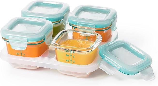 OXO Tot Glass Baby Blocks Food Storage Containers, Teal, 4 oz