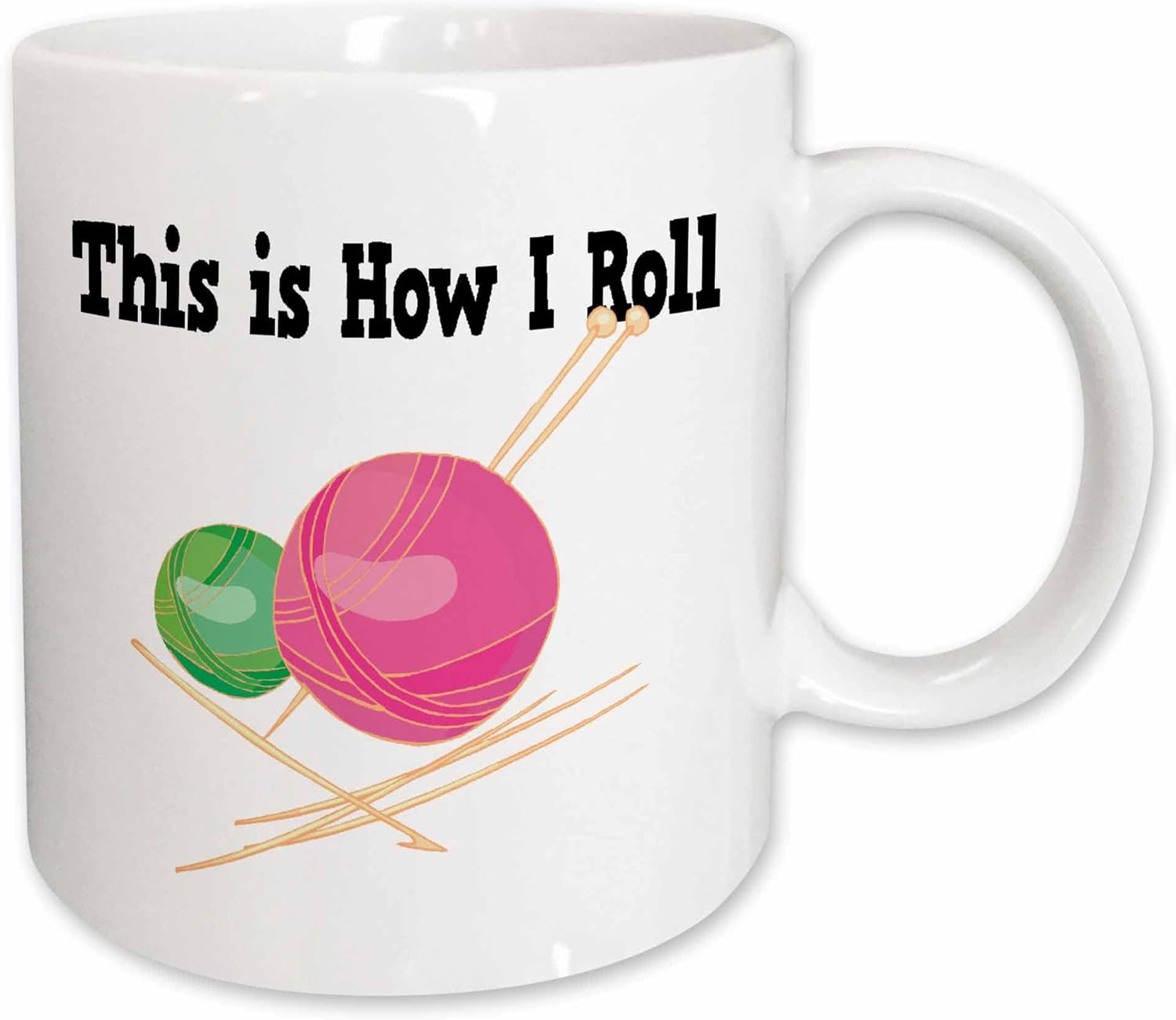 3dRose mug_102545_2 This Is How I Roll Balls of Yarn Knitting Design Ceramic Mug, 15-Ounce