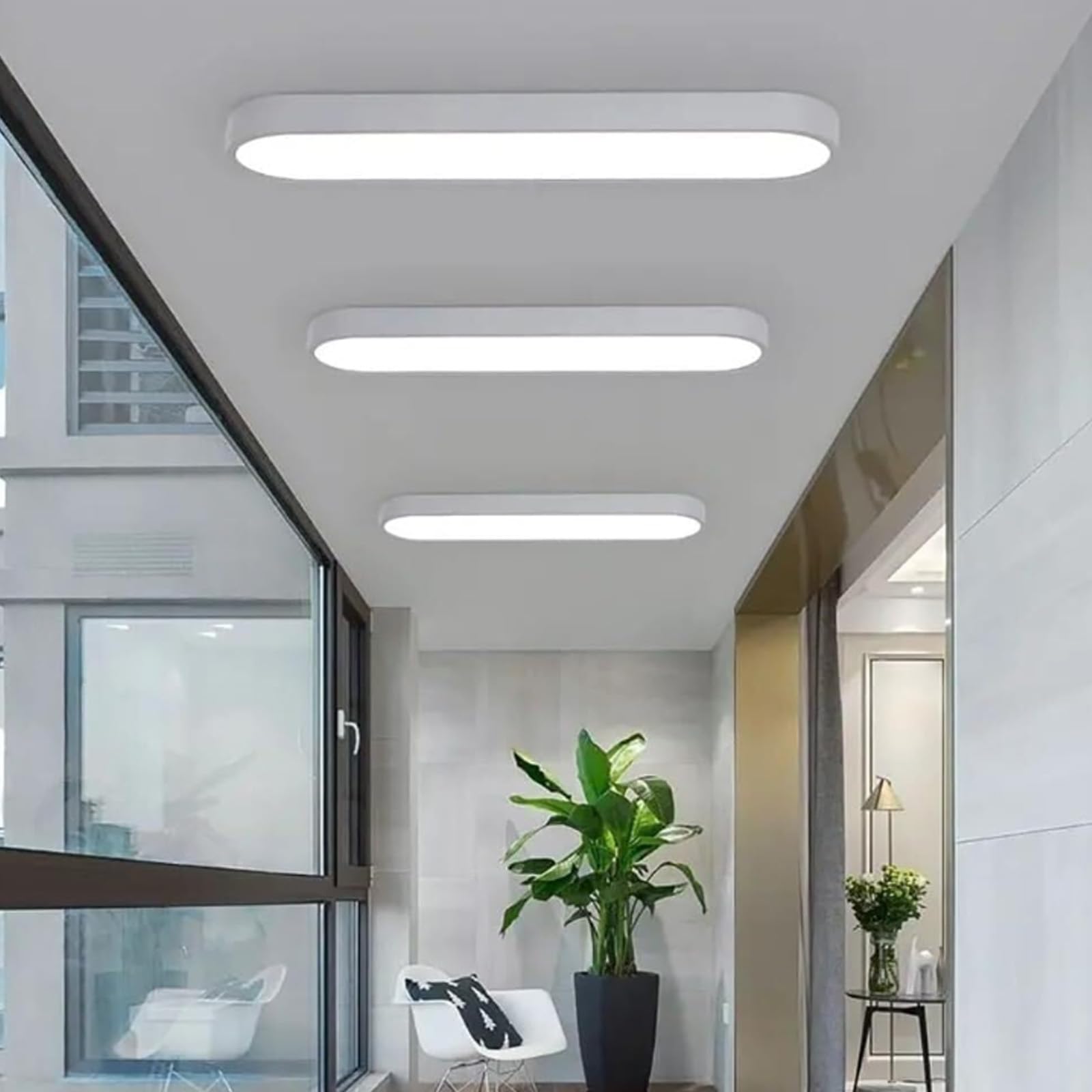 KXEcoLife Modern LED Rectangular Ceiling Light 3000K/4000K/6000K - Iron Fixture for Home Decoration, Hallway, Hotel, Bedroom 65cm White Flush Mount Lighting