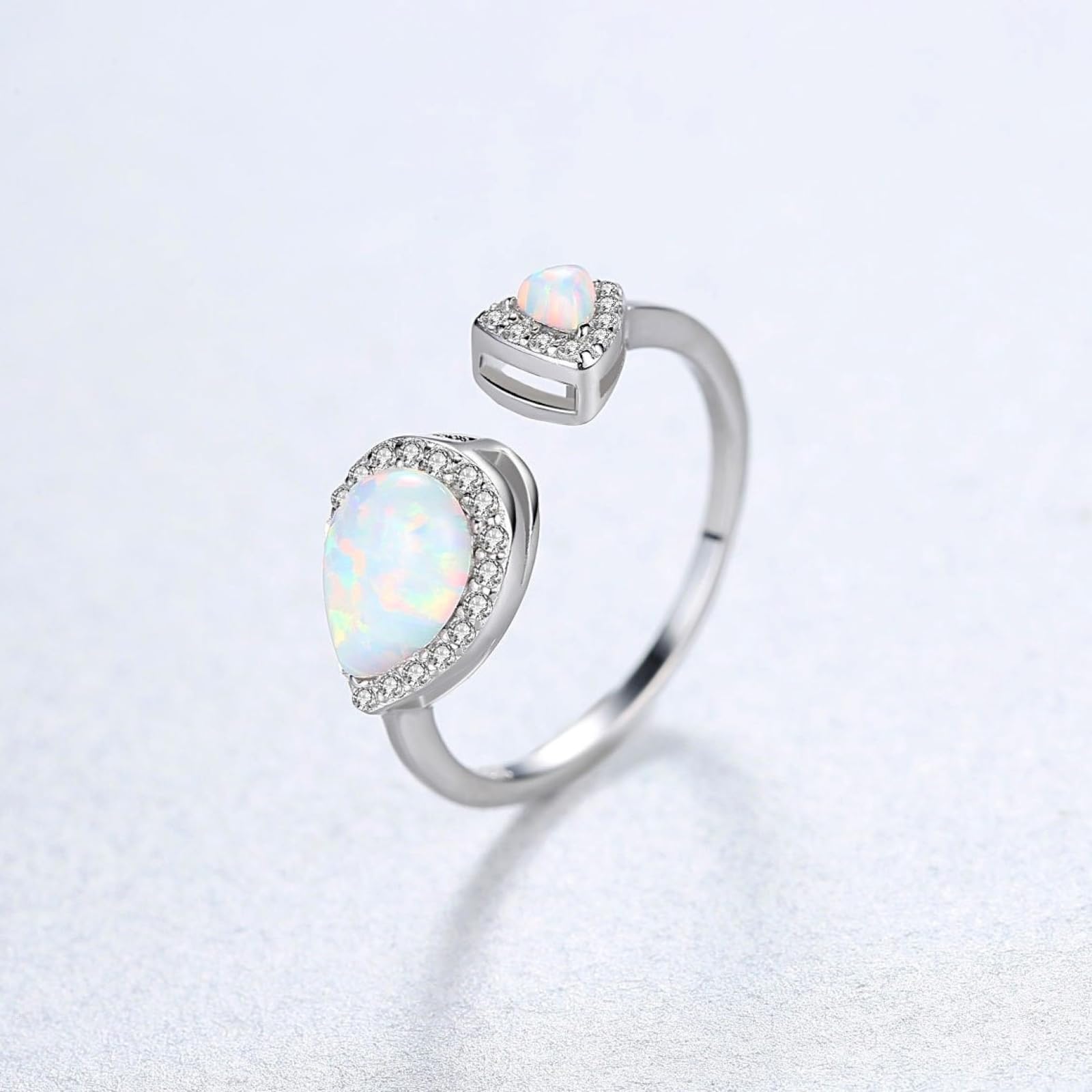 925 Argento Anelli Donna Ragazza Aperti Regolabile Anello Opale Pietra Preziosa Anelli di Promessa Fidanzamento Fede Nuziale Regalo