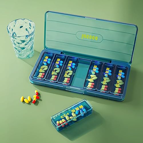 Miniatura 2 de Organizador diario de píldoras, 1 paquete de compartimentos, caja portátil para guardar vitaminas, aceite de hígado de bacalao, aceite de hígado,