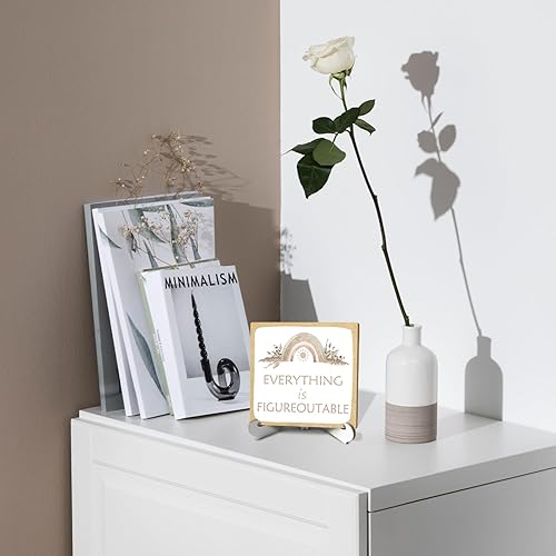 Miniatura 3 de Letrero inspirador con texto en inglés Everything is Figureoutable, letrero de madera con soporte para escritorio (1 juego), placa de madera de arco