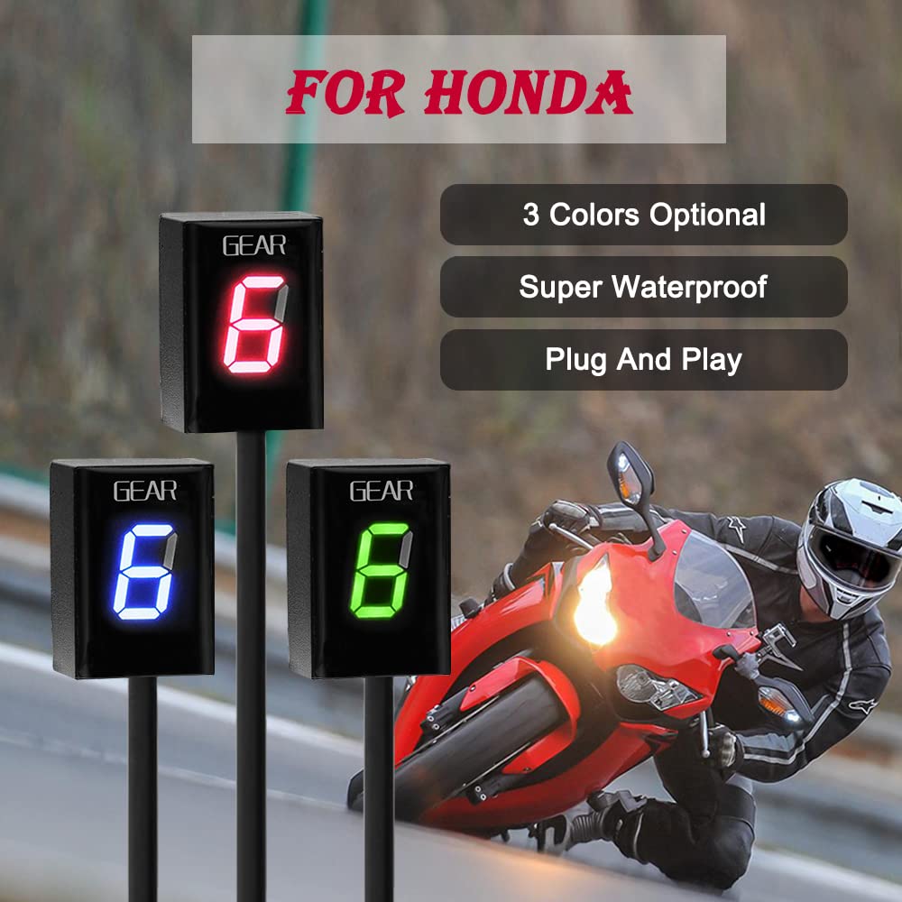 Indicador de Marchas de Motocicleta para Honda Hornet CB400 CB650F CB500X VFR800 SHADOW 750 ECU enchufe Impermeable LED Pantalla (Rojo)