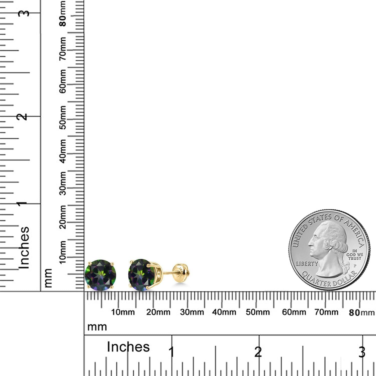 Gem Stone King 14K Yellow Gold Green Mystic Topaz Stud Earrings for Women | 4.80 Cttw | Gemstone November Birthstone | Round 8MM - Image 6