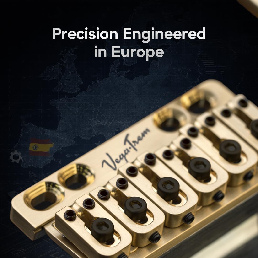 Vega-Trem VT1 - Ponte tremolo per chitarra Stratocaster standard speciale a 6 viti, per Stratocaster, senza mod, facile installazione (lucido, destro)