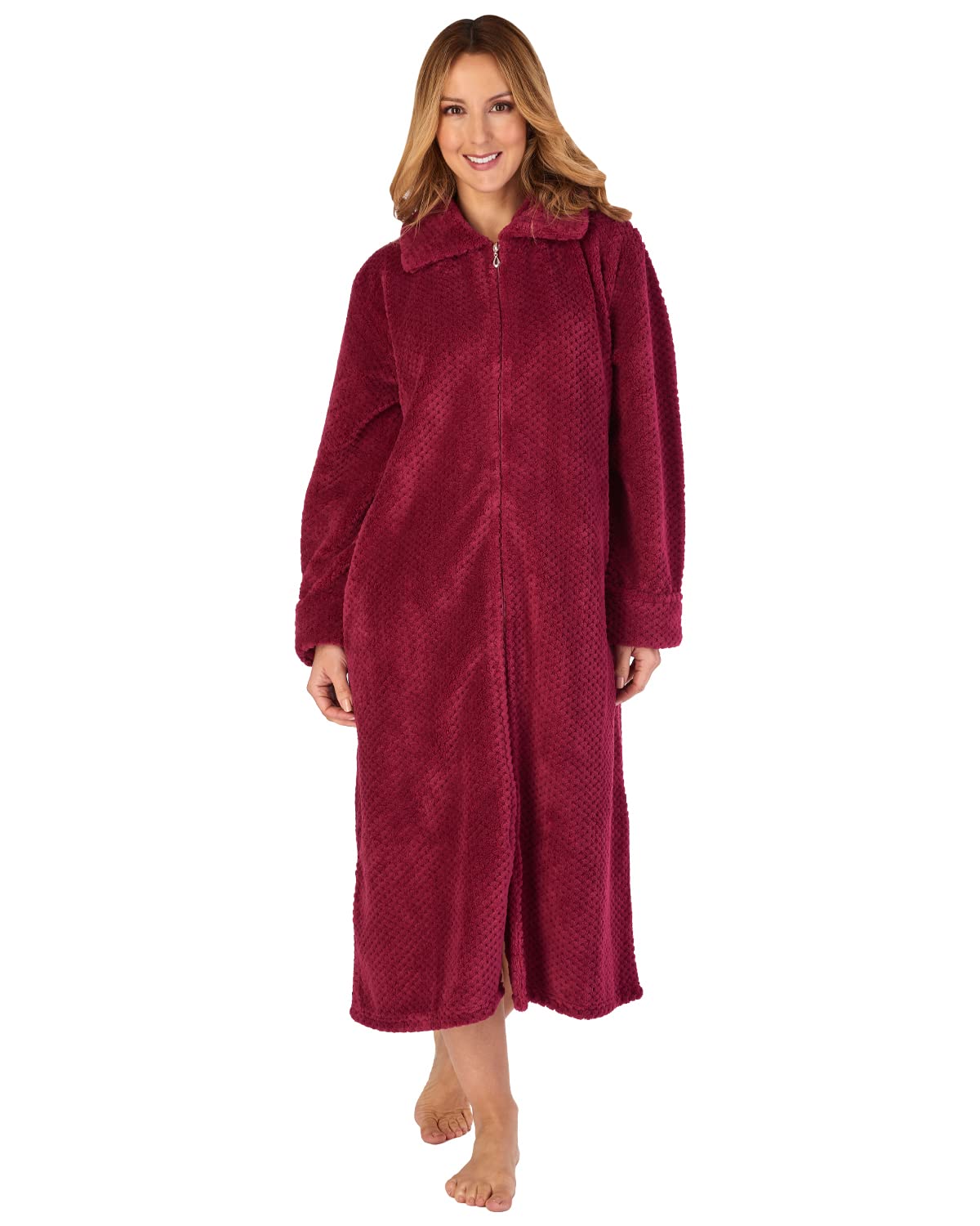 Slenderella Ladies Zip Up Dressing Gown Womens Soft Waffle Fleece Bath Robe XL (Raspberry)