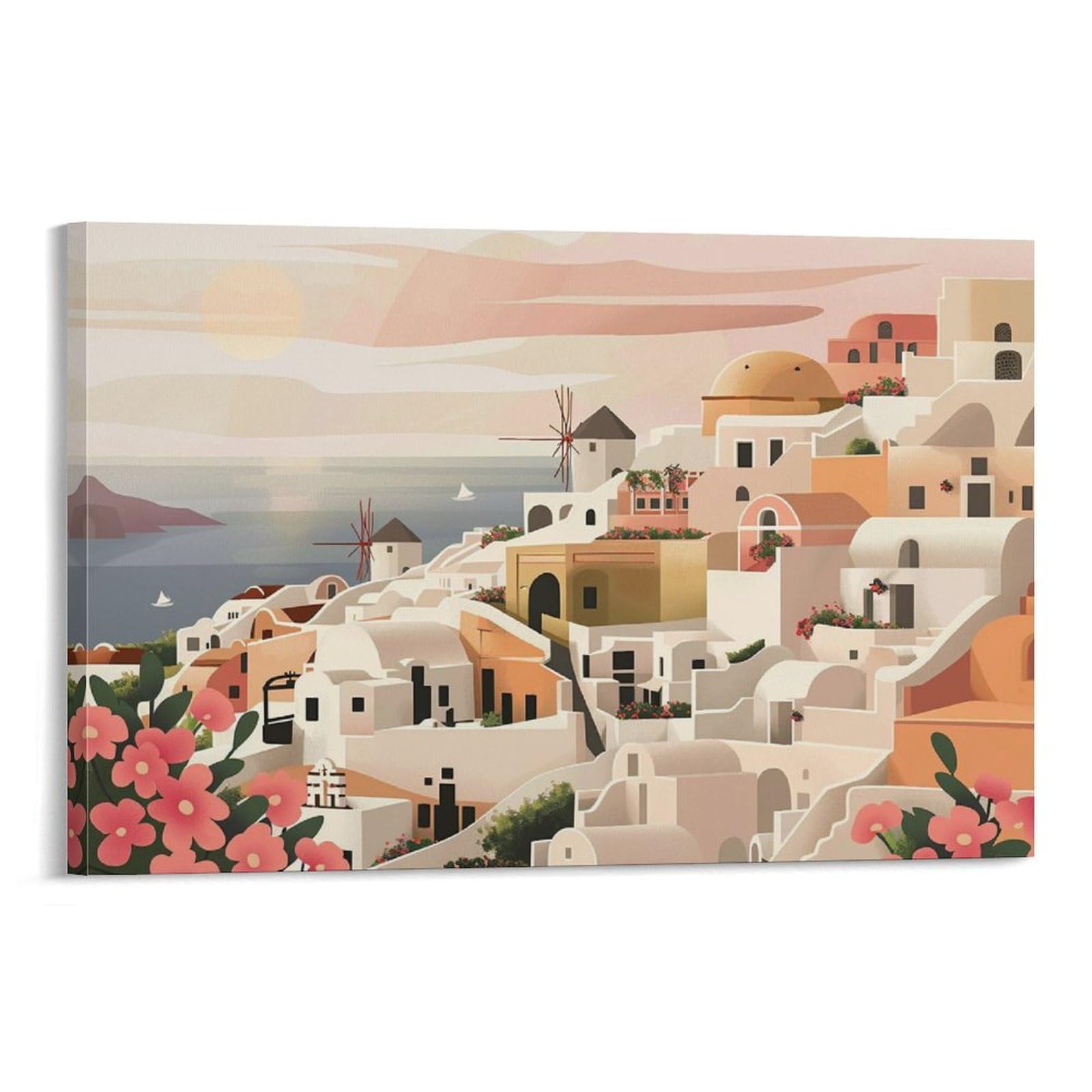 オズム美術手描きの油絵額縁なし手作りのエーゲ海絵画風景画キャンバスに現代ギリシャの海の絵 絵画 ギリシャ 風景画(街並み) エーゲ海に浮かぶ船 インテリアアート額