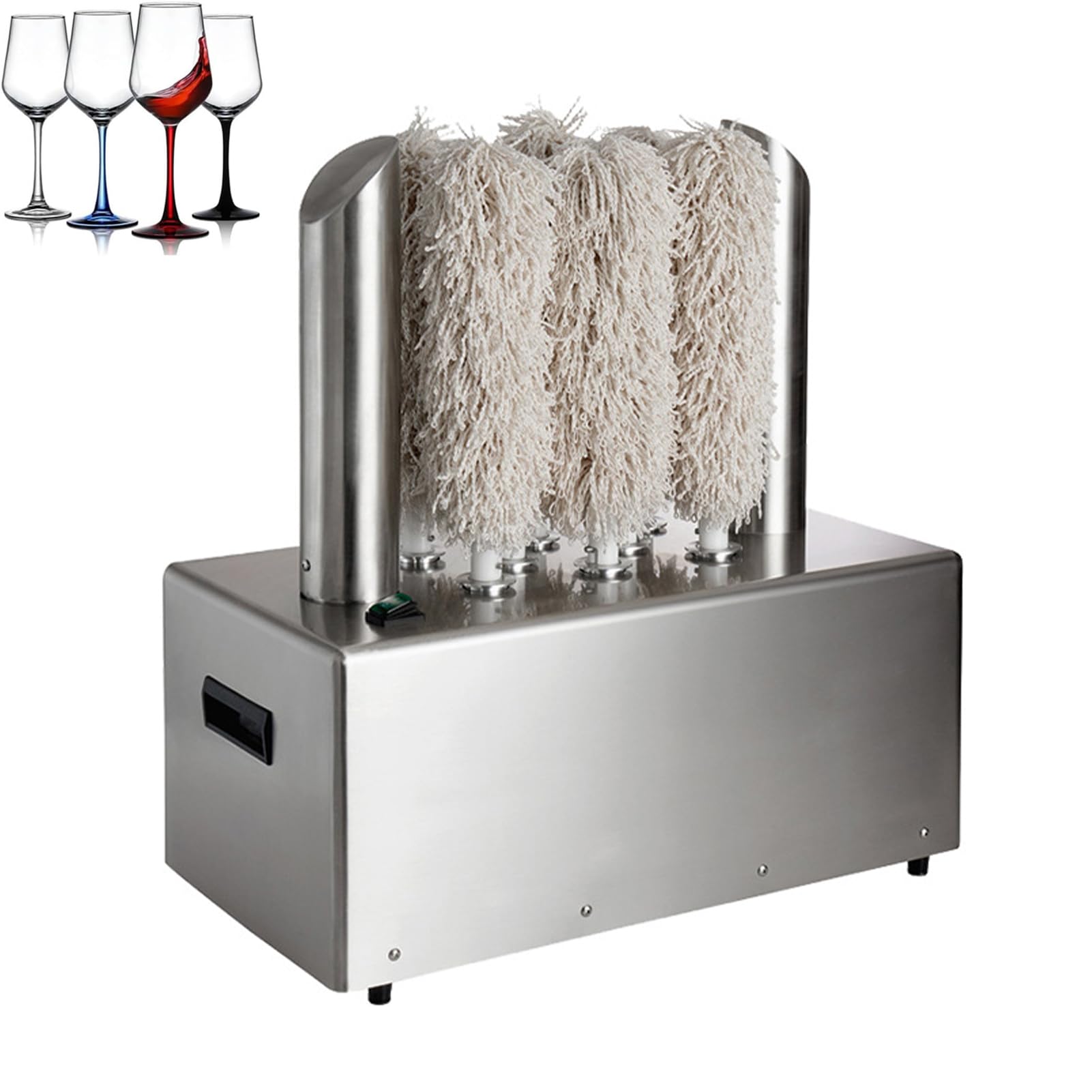 Nettoyeur-Polisseur Verres Sécheur-Polisseur Verres Machine à Polir les verres Électrique Pro (3/5/8 Têtes) - Pour Flûtes Champagne et verres à Bière - Séchage Air 60°C - Bars, Restaurants