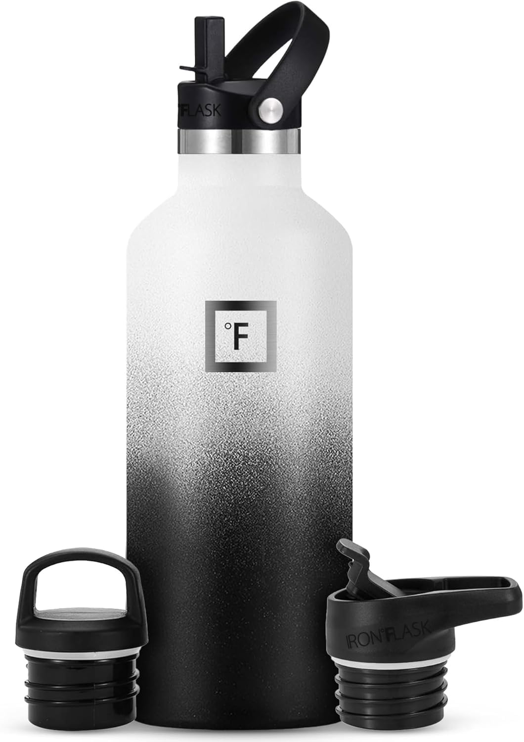 IRON °FLASK Insulated Water Bottle with Straw Lid Narrow - 950ml (3 Lids) - Cold 24hrs & Hot 12hrs Drinks - Double-Walled Stainless Steel Metal Leakproof Travel Sports Gym Camping & Hiking Flask