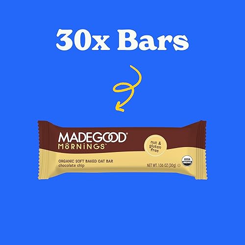 Miniatura 3 de MadeGood Mornings - Barras de desayuno suaves horneadas, chispas de chocolate, 1.06 onzas (30 unidades) aperitivos sin gluten