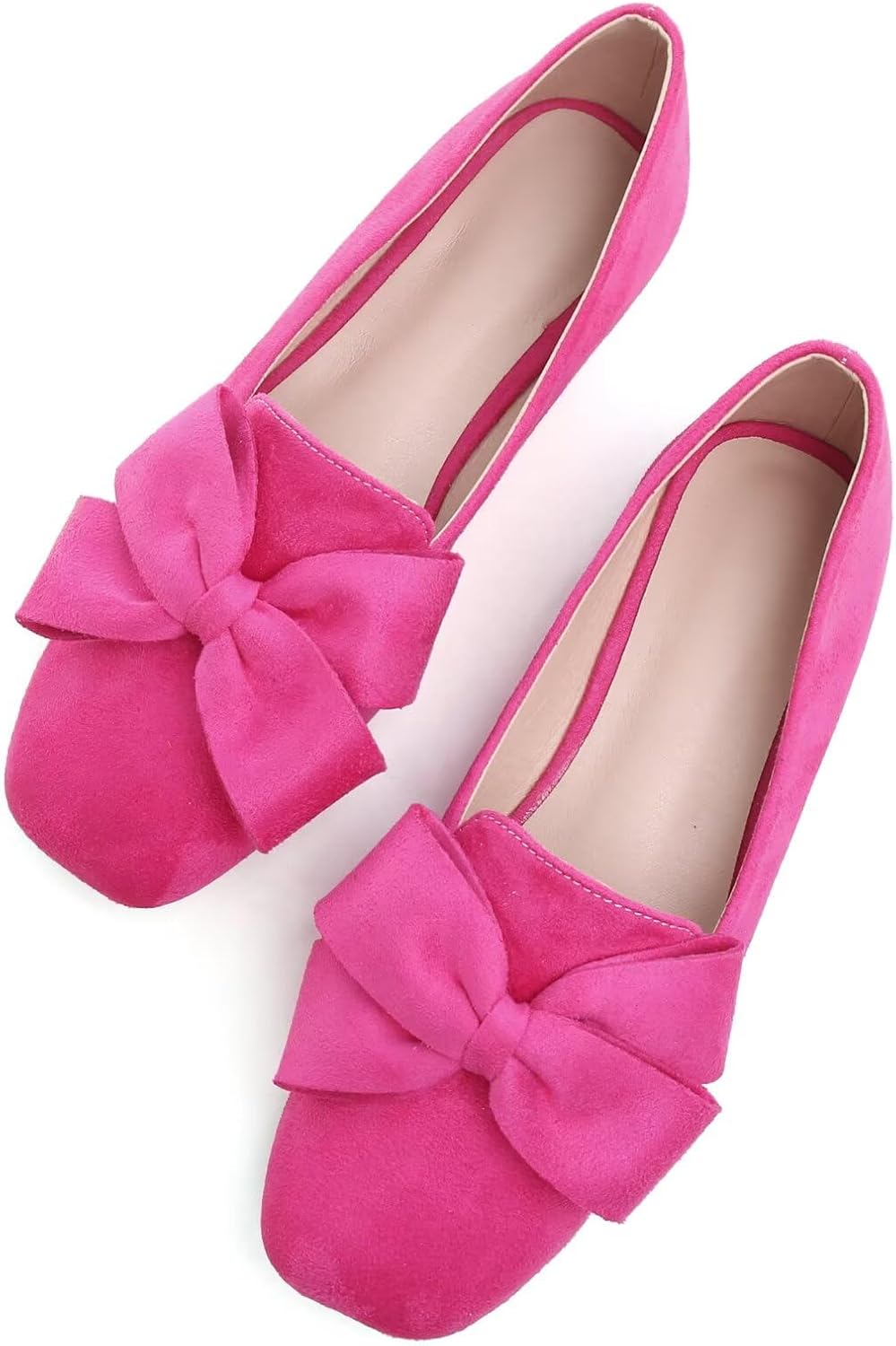 SAILING LU Women's Faux Suede Square Toe Ballet Flats Bowknot Shoes Women Dressy Comfortable Slip-On Loafers Ballerina Flats
