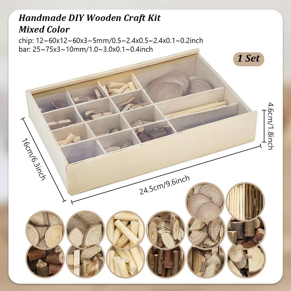 PH PandaHall Handmade DIY Wood Craft Kits, Wooden Unfinished Craft Kits Natural Wood Slices Loose Part Play DIY Slices Kit for Dollhouse Painting Sorting Activities School Projects