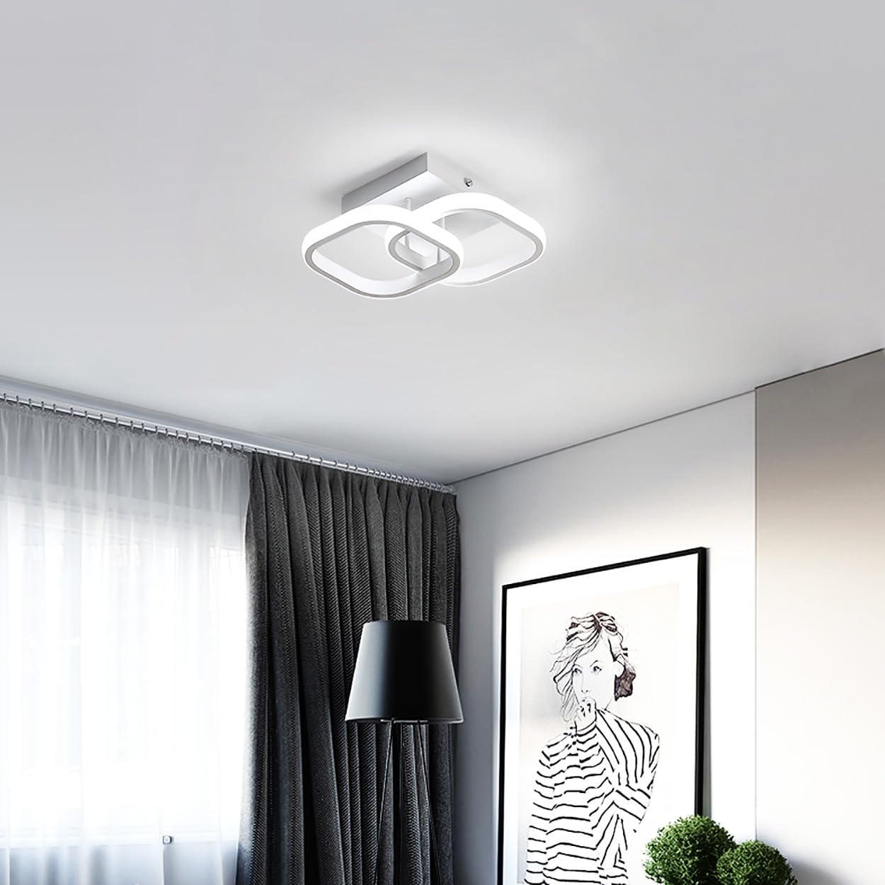 Lámpara de Techo LED Moderno, Luz de Techo Cuadrada Simple | 22W Plafón LED Techo de Acrílico Blanco para Dormitorio, Sala de Estar, Comedor, Cocina, Pasillo, L23.5*W23.5*H9.5CM
