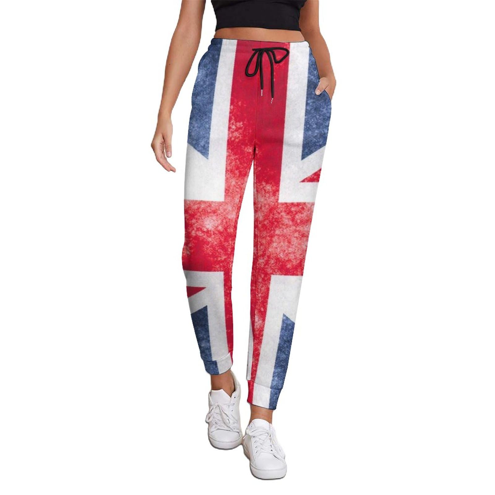 Qjjinxior Jogger Pants, Vintage Union Jack British Flag Sweatpants, Womens Pants with Drawstring for Workout, Lounge, Sport