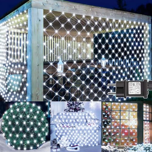 yowin 2 Pièces Filet Lumineux Noël Extérieur 3x2M 200 LED Guirlande Lumineuse Plafond avec Prise, Minuterie, 8 Modes Filet Lumineux Étanche Rideau Lumineuse pour Buisson Jardin Noël Intérieur - Blanc