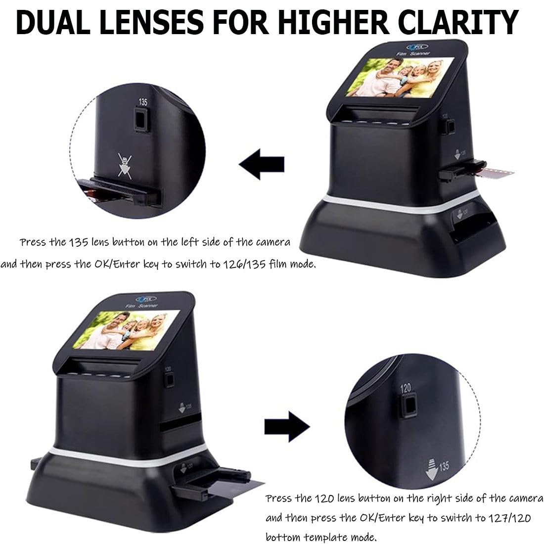 Scanner per Diapositive E Negativi,Scanner Film Ad Alta Risoluzione 120,Scanner Fotografico per Diapositive Negativi da 22 Megapixel,con Schermo LCD 4,3"
