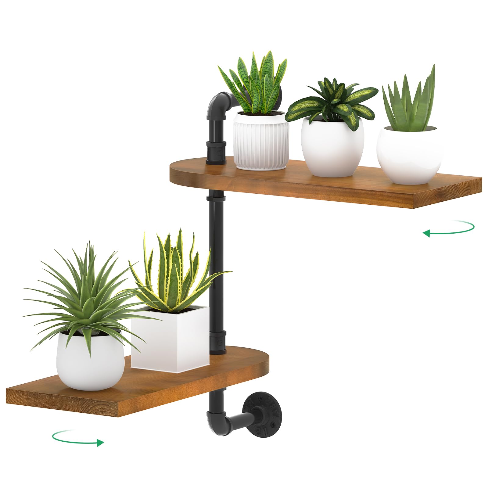 Estante giratorio de 2 niveles para plantas, soporte de madera para plantas de interior, soporte para plantas de pared, exposición óptima a la luz para múltiples plantas de interior, mejora la 7
