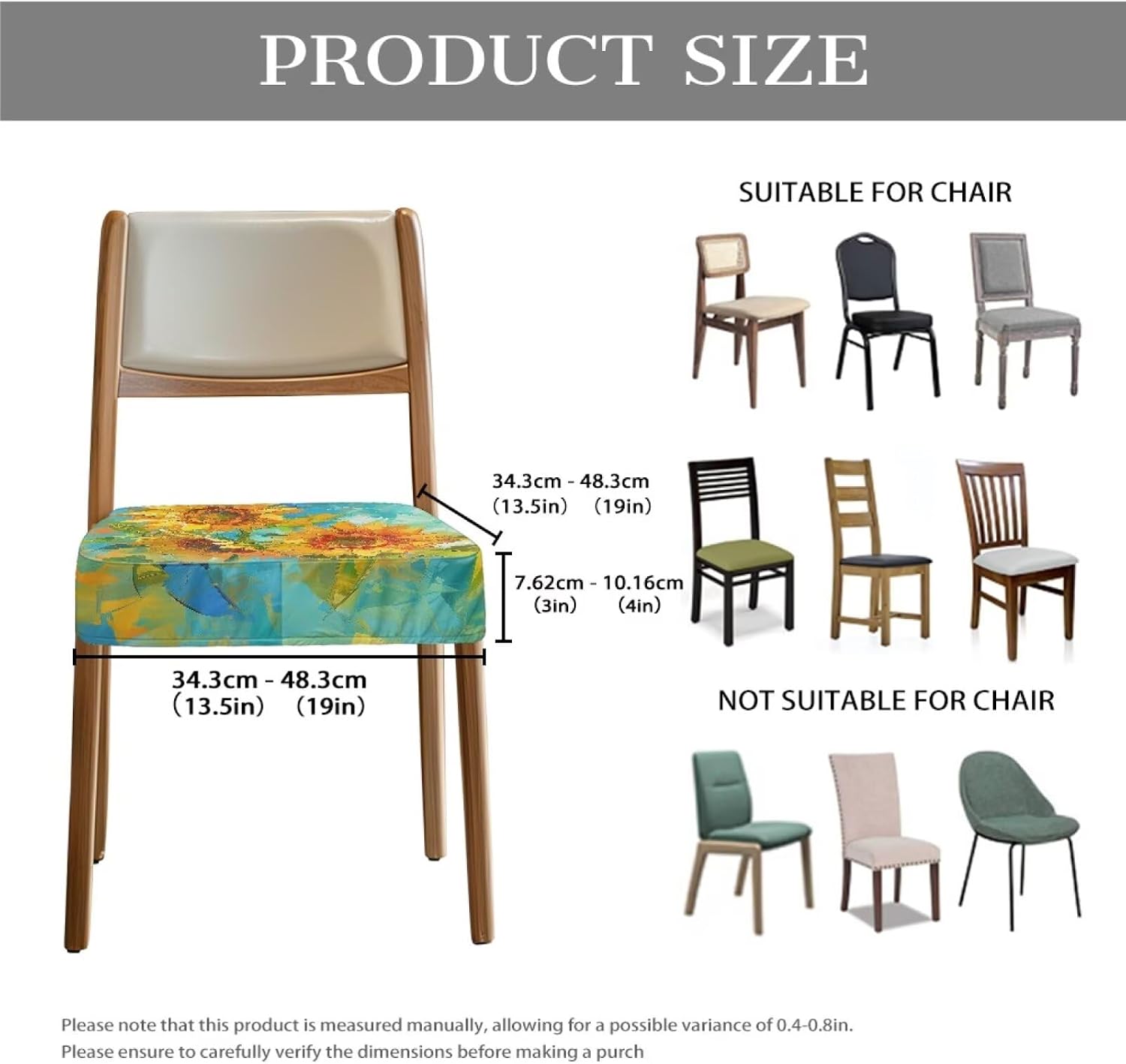 Sunflower Print Seat Covers for Dining Room Chairs, Dining Chair Covers Set of 6, Chair Protector Seat Cushion Slipcovers for Kitchen, Blue