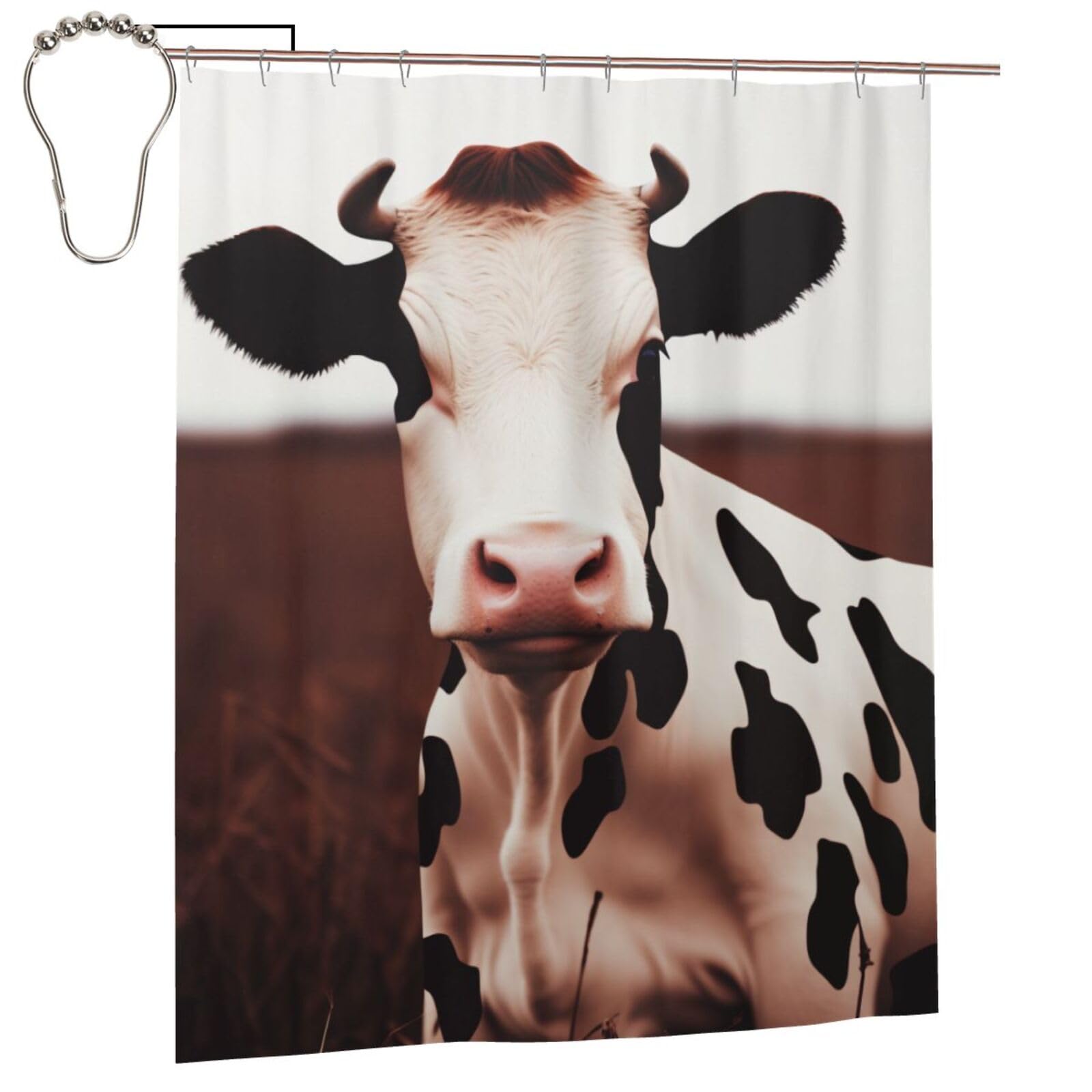 BWWHCCTI Cute Cow Printed Shower Curtain With 12 Iron Hooks Opaque Quick Drying Waterproof Shower Curtains Sets For Bathroom 152x183 Cm