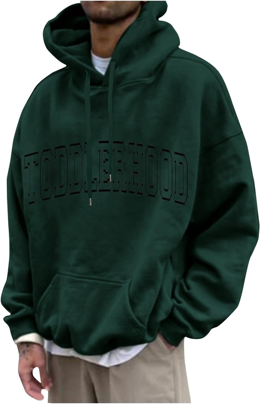 DOPOCQSweatshirts for Men Trendy Letter Graphic Lightweight Hoodies Casual Loose Long Sleeve Drawstring Pocket Sweatshirts