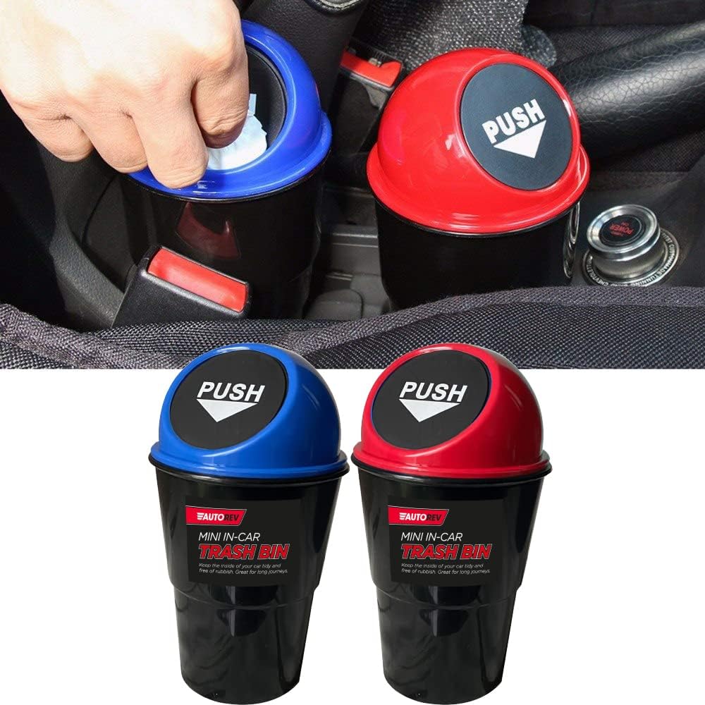 17cm Car Rubbish Bins, Trash Cans, Mini Plastic Dust Bin, Waste Storage for Office Desktop, Car, Van or Lorry (Blue and Red, 2 Pack)