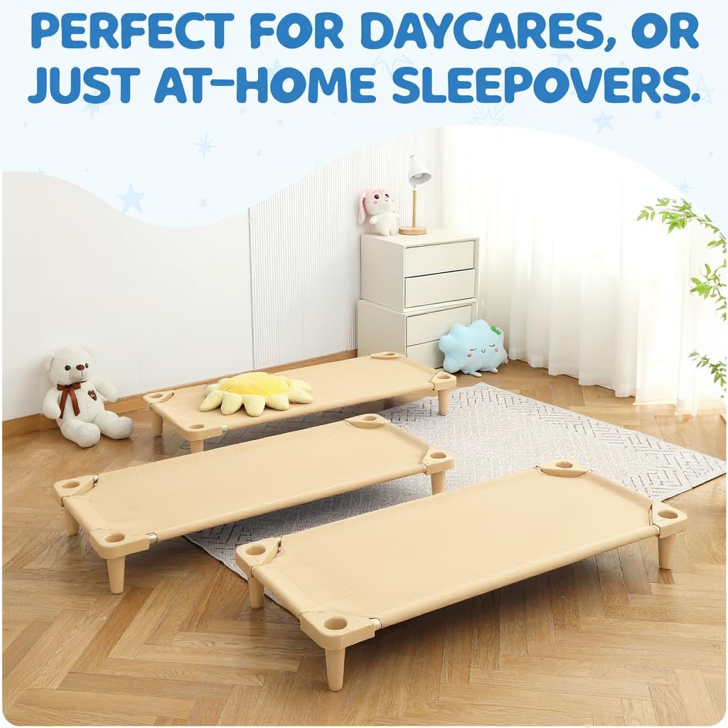 Houseables Kids Cot, Cots for Kids, Toddler, Sleeping, Daycare Beds, Stackable, 6 Pack, 52x23”, Preschool Furniture, Toddler Bed, for Child Nap, Children, Childcare, Day Care, 145LB, Ready to Assemble