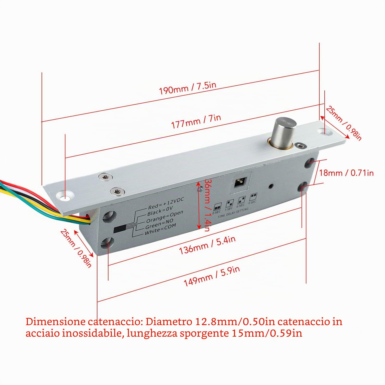 Serratura elettrica a catenaccio DC 12V - Serratura per porta a caduta a 5 linee con ritardo regolabile e display LED per un controllo sicuro degli accessi