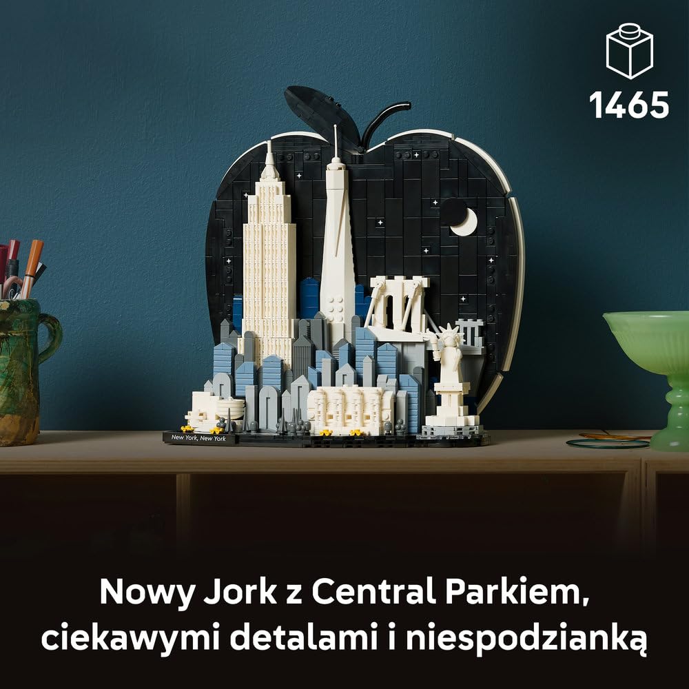 LEGO Architecture Nowy Jork — Wielkie Jabłko 21066 | Model architektoniczny, dekoracja do domu, pomysł na prezent dla podróżnika, zestaw klocków konstrukcyjnych, 1465 elementów