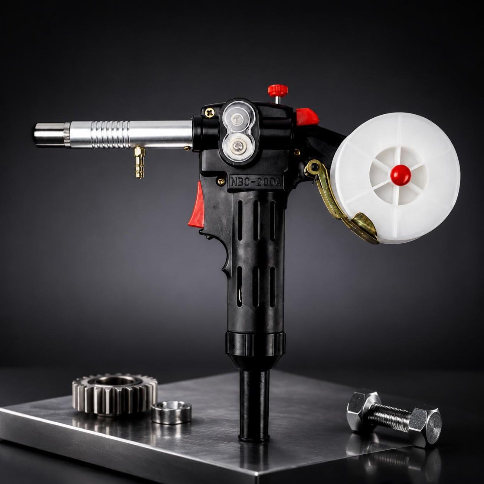 Pistola Saldatrice CO2 200A Uso Professionale Pistola Saldatrice senza Ingranaggi Struttura Robusta Attrezzo Elettrico per Riparazioni, Laboratorio, Nero