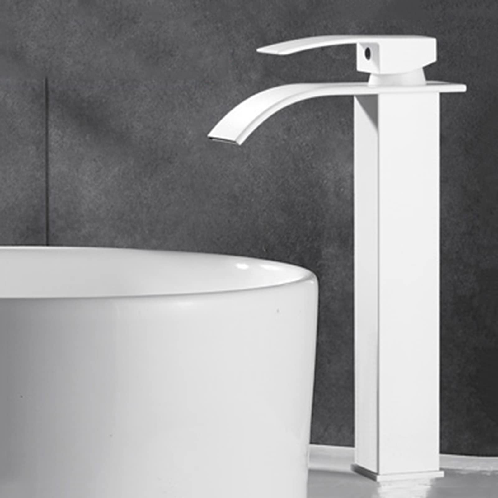 HCFYAUIS Waterfall Basin Tap White, Single Hole Flat Spout Tap for Countertop Basin, Basin Mixer Tap Waterfall Hot and Cold,White B