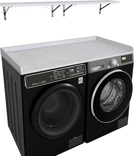 Kaboon Juego de encimera y estantes para lavadora y secadora, encimera de melamina con rieles de borde, 27.5 pulgadas de profundidad x 54 pulgadas