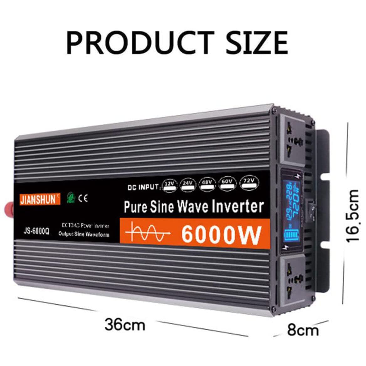 Przetwornica napięcia DC 12V/24V/48V/60V do 220V 230V AC czysta fala sinusoidalna falownik samochodowy 3000W 4000W 5000W 6000W przetwornica prądu konwerter prądu do pojazdów,6000W-48V